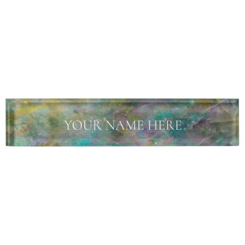 Rainbow Multi Colored Crystal Rock Marble Desk Name Plate