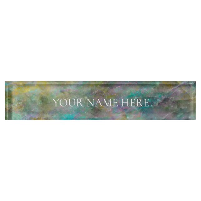 Rainbow Multi Colored Crystal Rock Marble Desk Name Plate (Front)