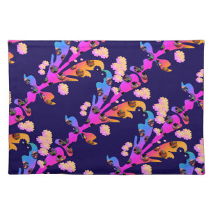 Rainbow Multi Floral Dk Blue   Cloth Placemat