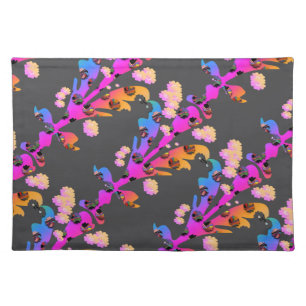 Rainbow Multi Floral Gray    Cloth Placemat