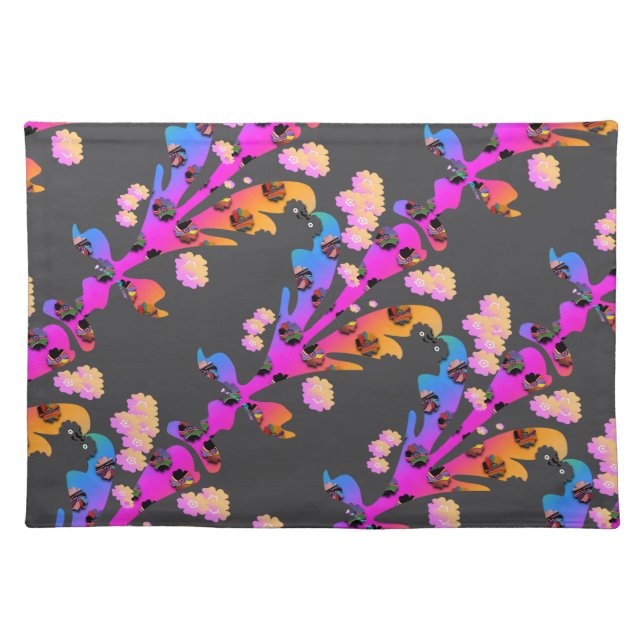 Rainbow Multi Floral Gray    Cloth Placemat (Front)