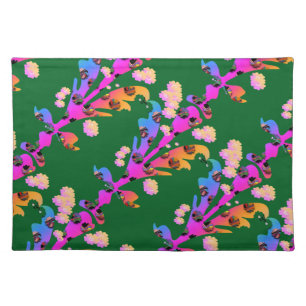 Rainbow Multi Floral Green Cloth Placemat