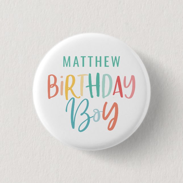 Rainbow multicolor birthday boy button (Front)
