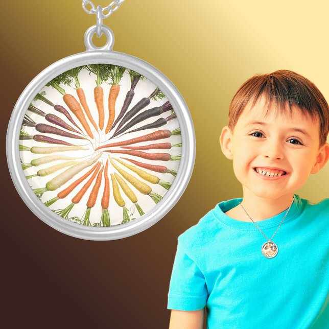 Rainbow Multicolored Carrots Round Silver Plated Necklace (Rainbow Multicolored Carrots Round Silver Plated Necklace)