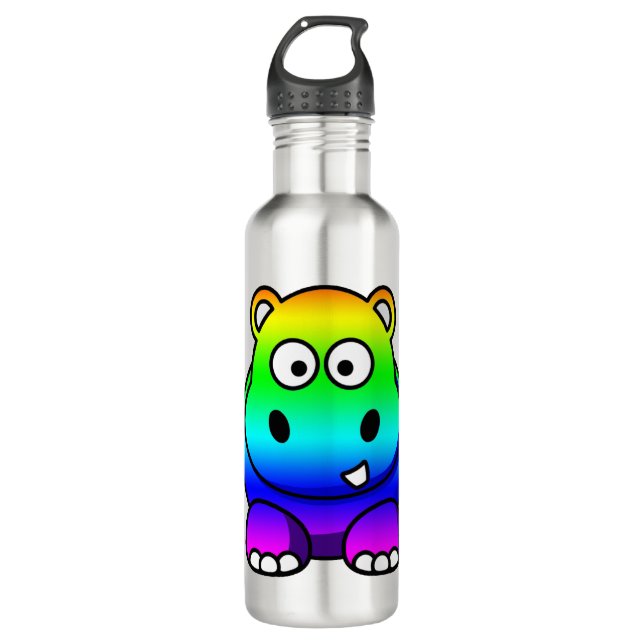 Rainbow Multicolored Hippo Stainless Steel Water Bottle (Front)