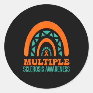 Rainbow Multiple Sclerosis Awareness Orange Ribbon Classic Round Sticker