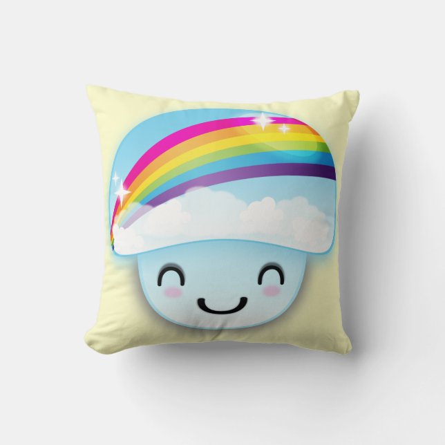 Rainbow Mushroom Throw Pillow Home Decor (Front)
