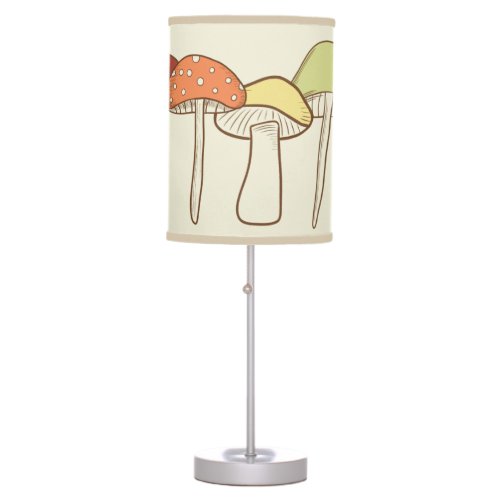Rainbow Mushrooms Illustrated Cottagecore Table Lamp