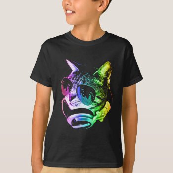Rainbow Music Cat T-shirt by RobotFace at Zazzle