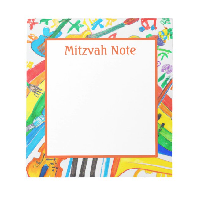 Rainbow Music Girls Boys Mitzvah Notes Notepad (Front)