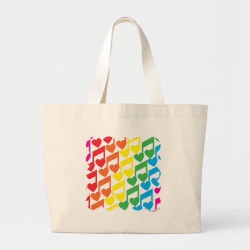 Rainbow Music Love Notes Retro Multicolor Pattern Large Tote Bag