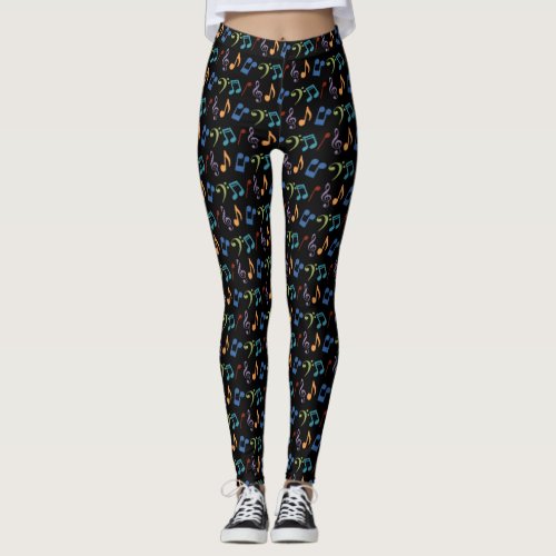 Rainbow Music Note Black Leggings