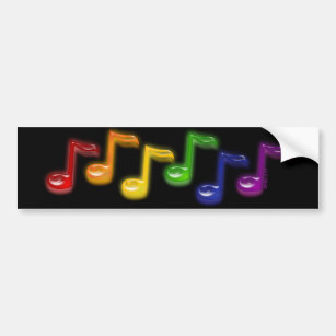 Rainbow Music Notes Black Bumper Sticker