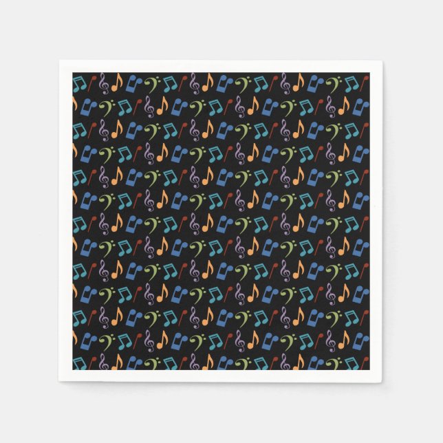 Rainbow Music Notes (Black) Napkins (Front)