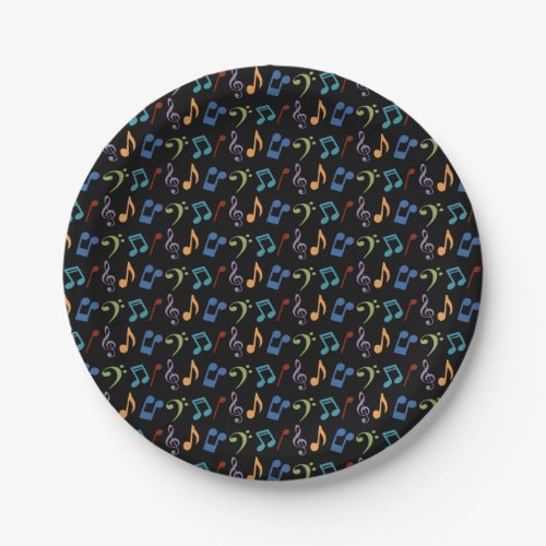 Rainbow Music Notes Black Party Paper Plates
