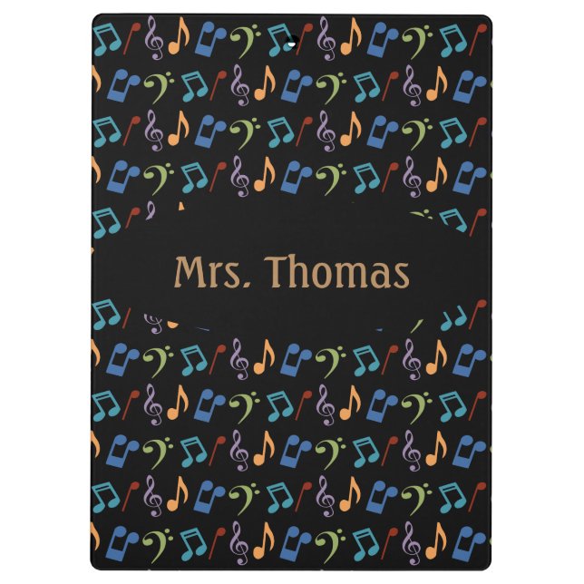 Rainbow Music Notes Clipboard (Dark)-Personalized (Back)