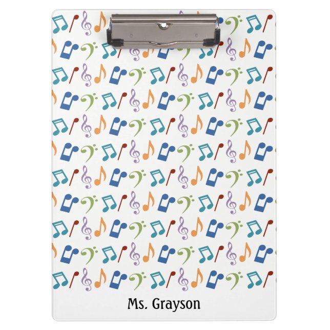 Rainbow Music Notes Clipboard-Personalized Clipboard (Front)