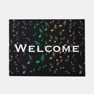 Rainbow Music Notes On Black Doormat