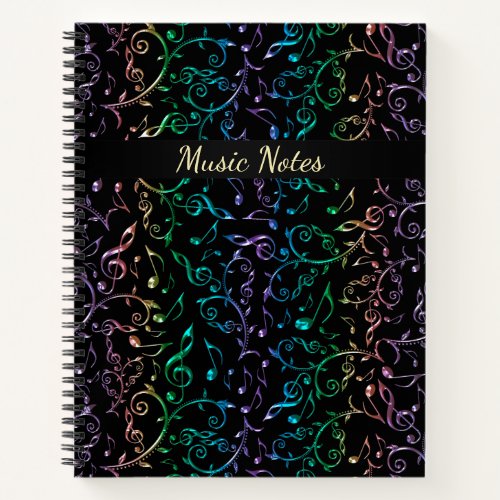 Rainbow Music Notes Personalized Notebook