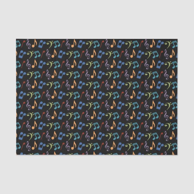 Rainbow Music Notes Tissue Paper -Black Background (Front)