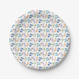 Rainbow Music Notes (White) Party Paper Plates
