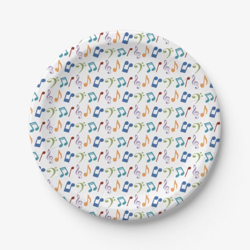 Rainbow Music Notes White Party Paper Plates