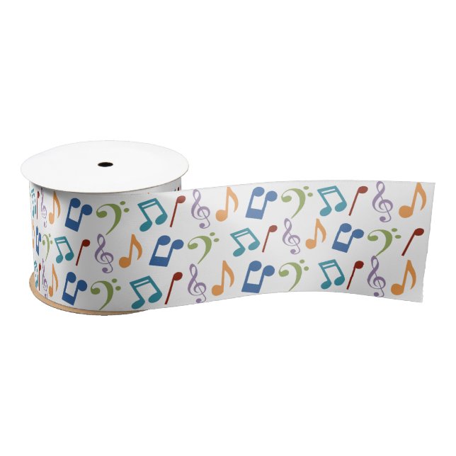 Rainbow Music Notes (White) Satin Ribbon (Spool)