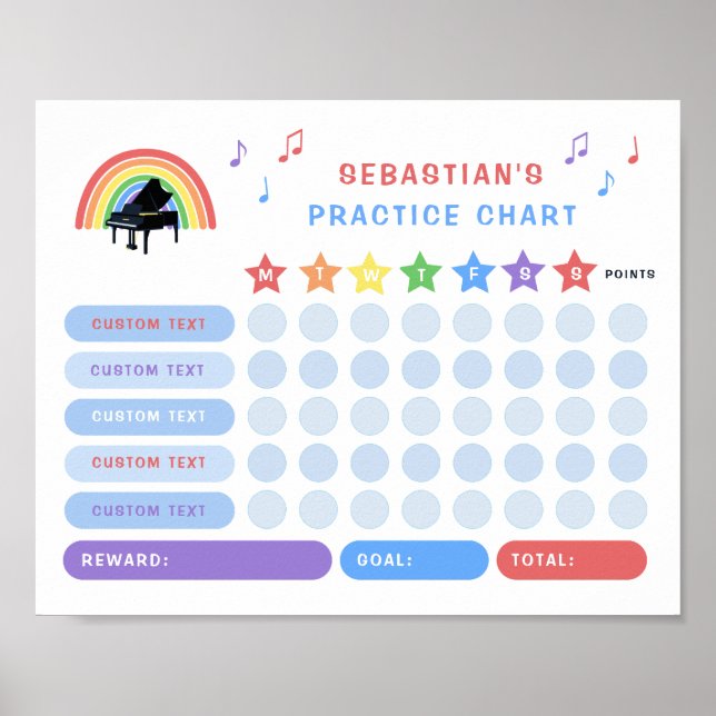 Rainbow Music Practice Chart Piano (Front)