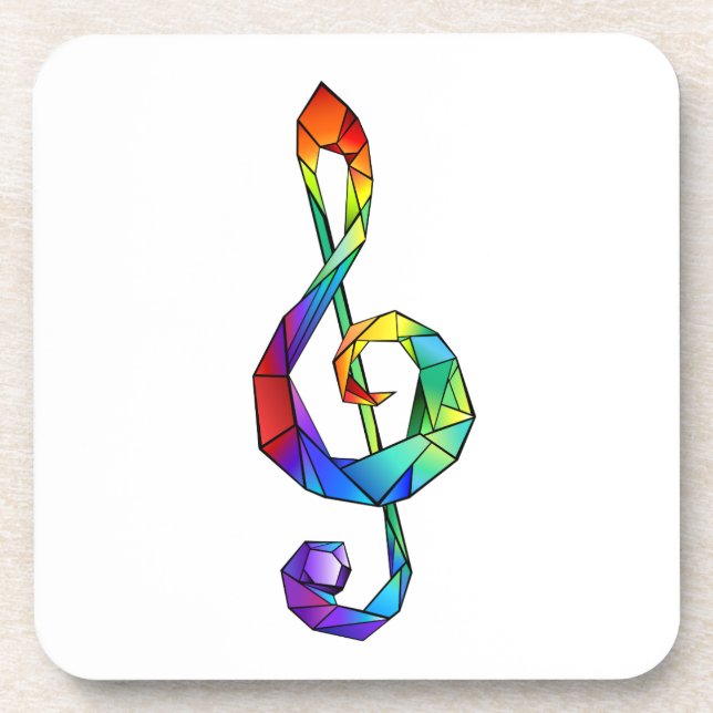 Rainbow musical key treble clef beverage coaster (Front)