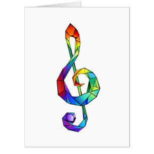 Rainbow musical key treble clef card