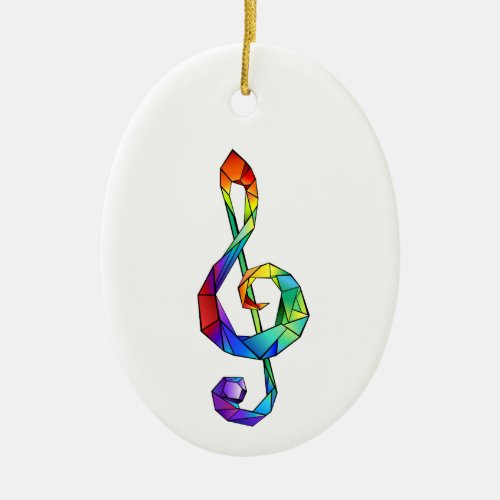 Rainbow musical key treble clef ceramic ornament