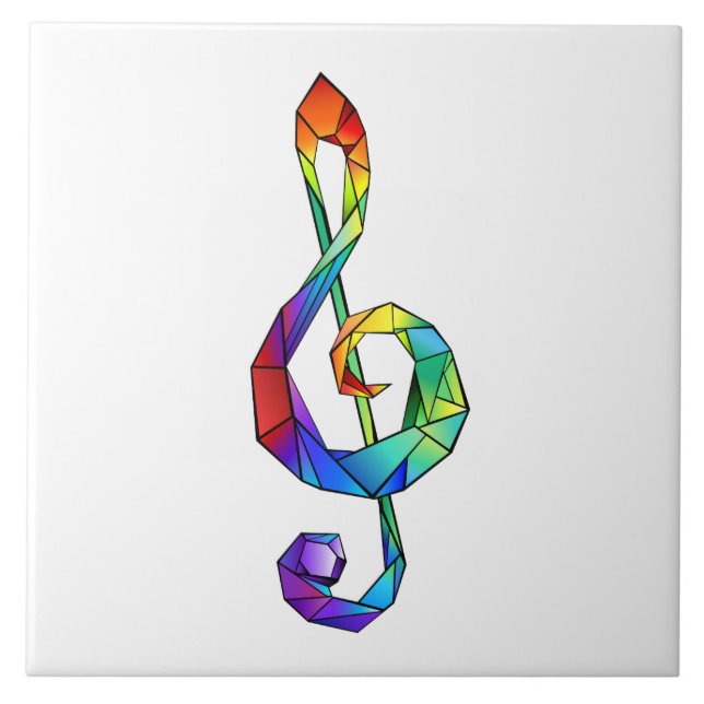 Rainbow musical key treble clef ceramic tile (Front)