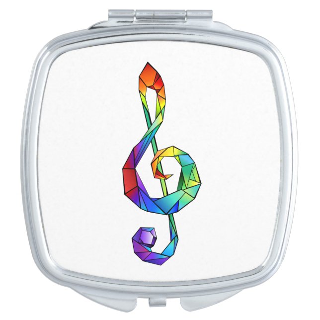 Rainbow musical key treble clef compact mirror (Front)