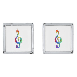 Rainbow musical key treble clef cufflinks