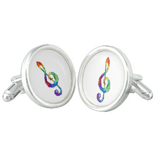 Rainbow musical key treble clef cufflinks