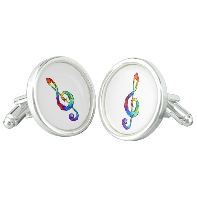 Rainbow musical key treble clef cufflinks (Angled)