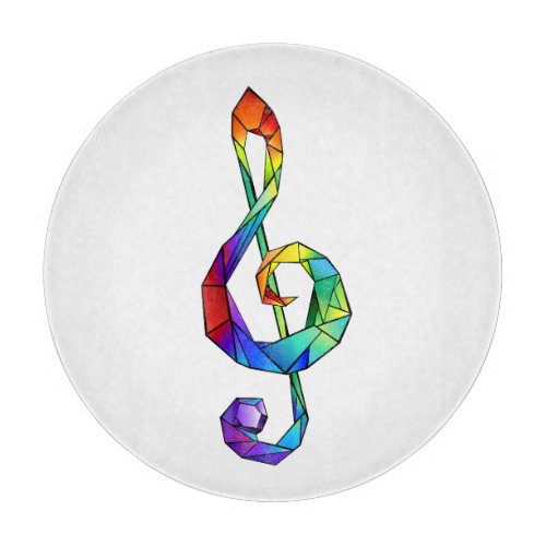 Rainbow musical key treble clef cutting board