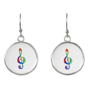 Rainbow musical key treble clef earrings