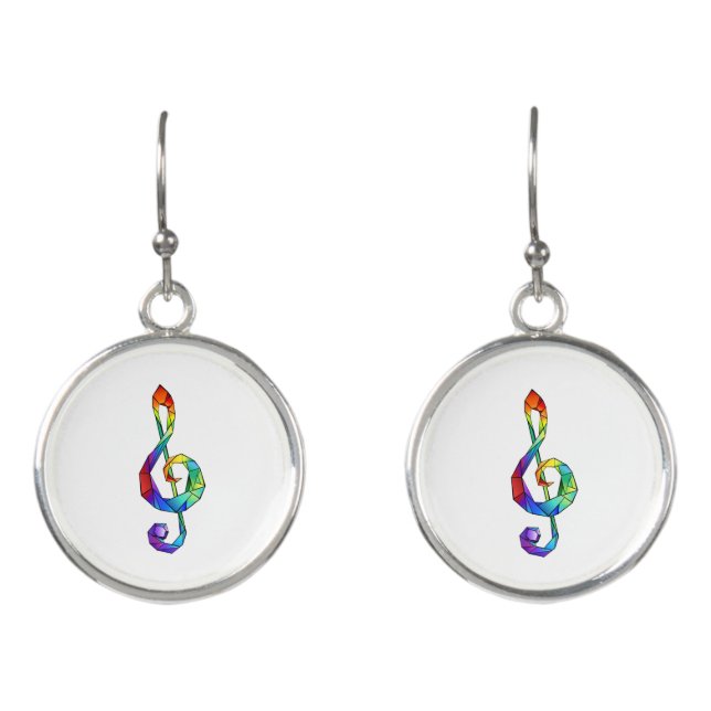 Rainbow musical key treble clef earrings (Front)