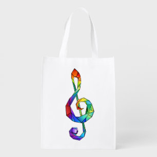 Rainbow musical key treble clef grocery bag