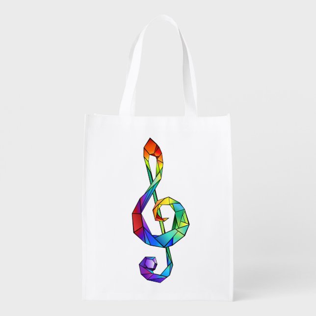 Rainbow musical key treble clef grocery bag (Back)