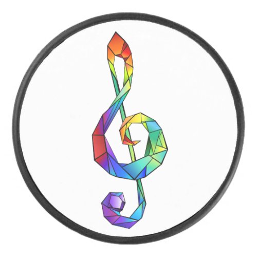 Rainbow musical key treble clef hockey puck