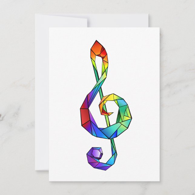 Rainbow Musical Key treble clef Invitation (Front)