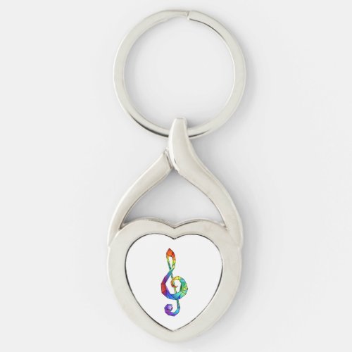 Rainbow musical key treble clef keychain