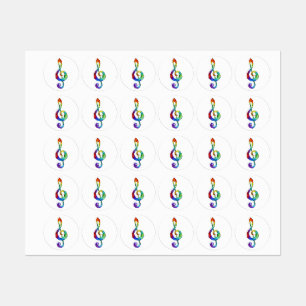 Rainbow musical key treble clef kids' labels
