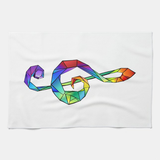 Rainbow musical key treble clef kitchen towel (Horizontal)