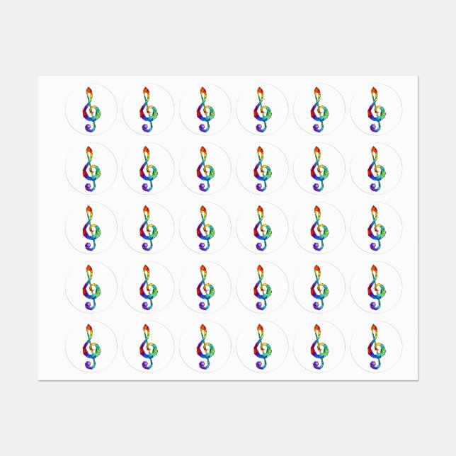Rainbow musical key treble clef labels (Sheet)