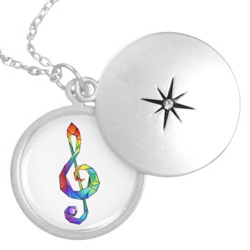 Rainbow musical key treble clef locket necklace