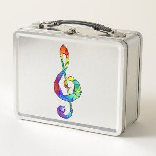Rainbow musical key treble clef metal lunch box