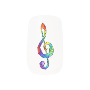 Rainbow musical key treble clef minx nail art
